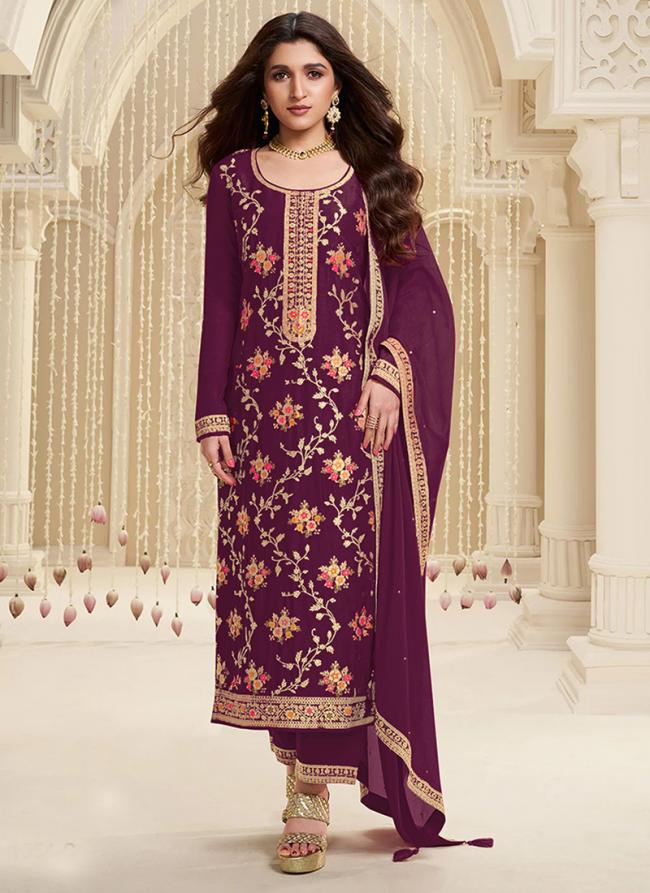 Viscose Burgandy Festival Wear Embroidery Work Dress Material